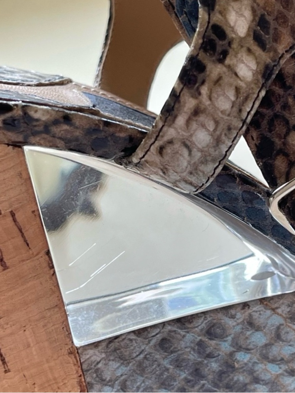 Salvatore Ferragamo Leather Wedge Sandal Blue Python Made In Italy Size 6.5 - Picture 7 of 11